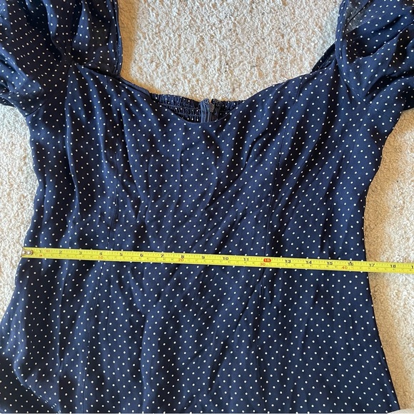 Reformation Gloria Dress Blue White Polka Dot Midi 12